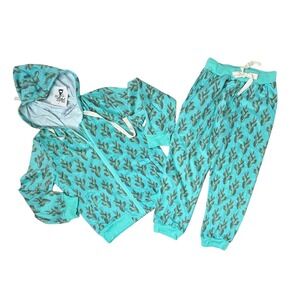 Crazy Train Caboose Kids‎ Aqua Cactus French Terry Hooded Outfit Set Sz 8 NWT